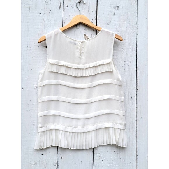 MAX STUDIO Women's Ivory Sleeveless Pleated Flowy Tank Top Sz XS - Picture 2 of 4